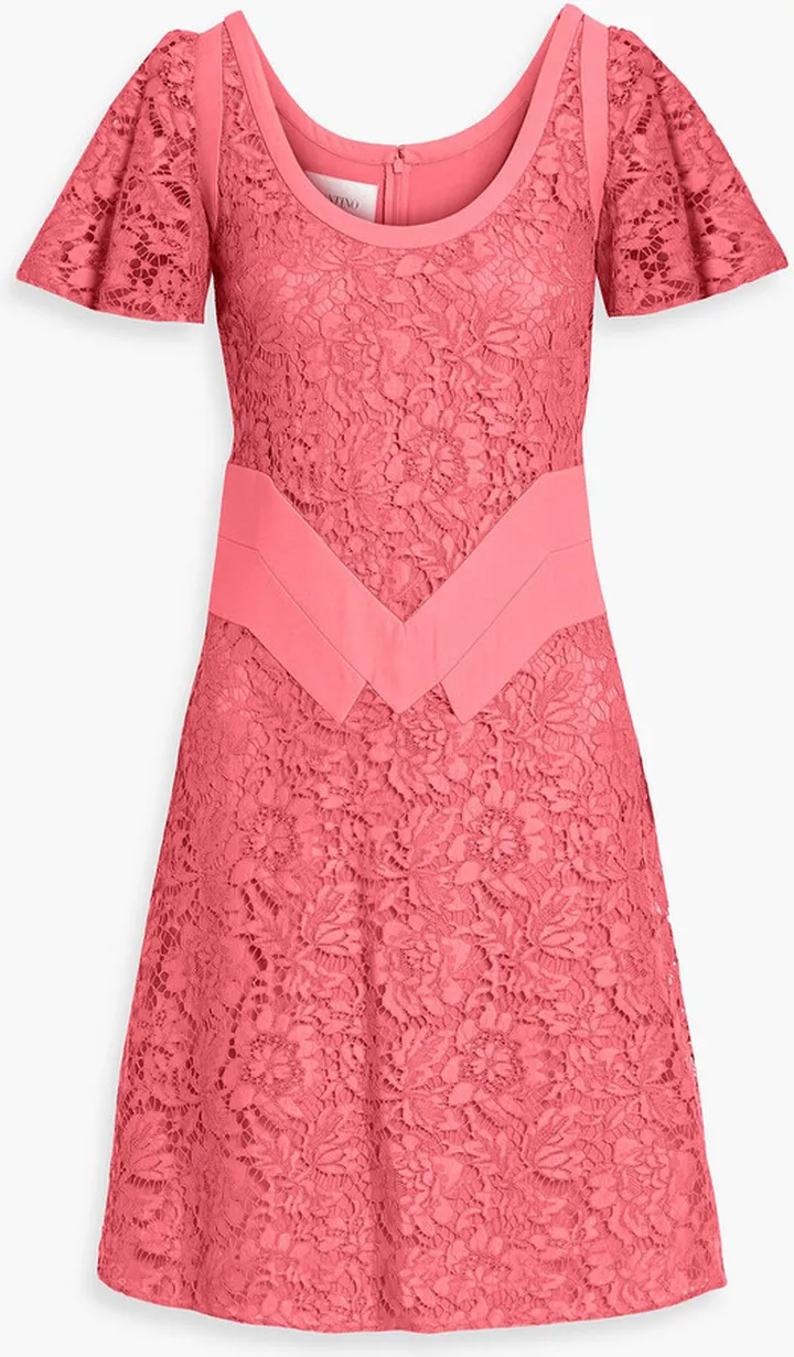 Crepe-paneled cotton-blend corded lace mini dress