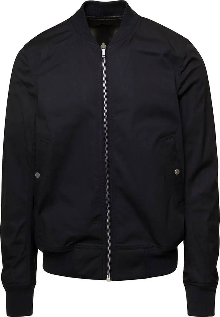Black Reversible Bomber Jacket With Geometric Print All-over In Cotton Stretch Man
