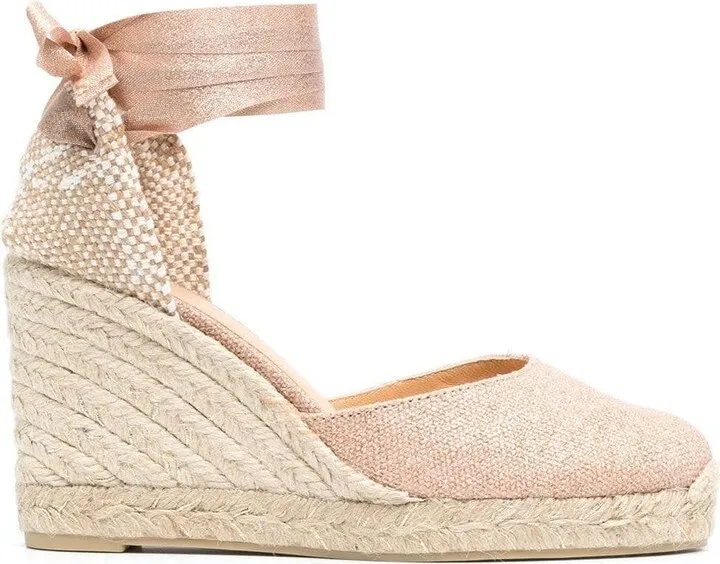 Carina Wedge Espadrille In Pink Glitter Cotton