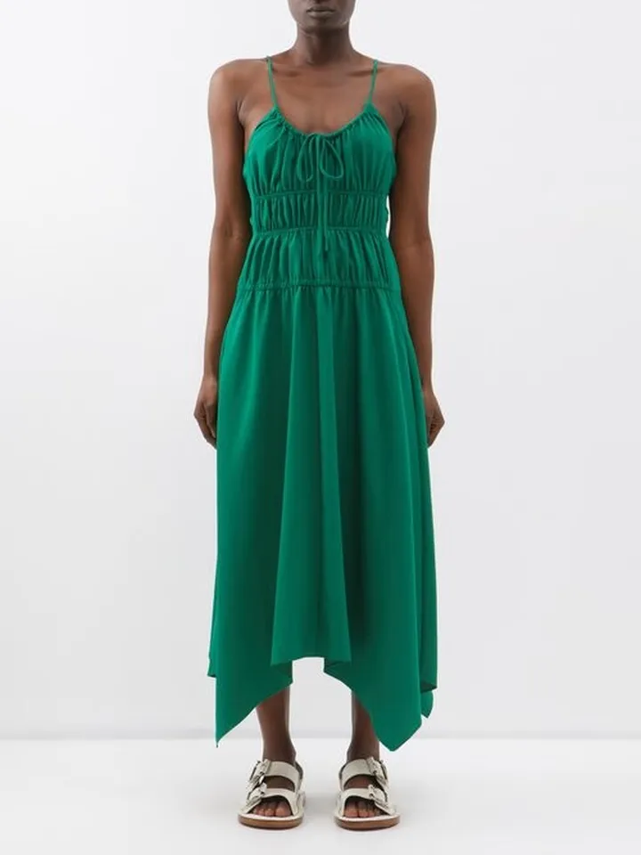 Ruched Twill Midi Dress