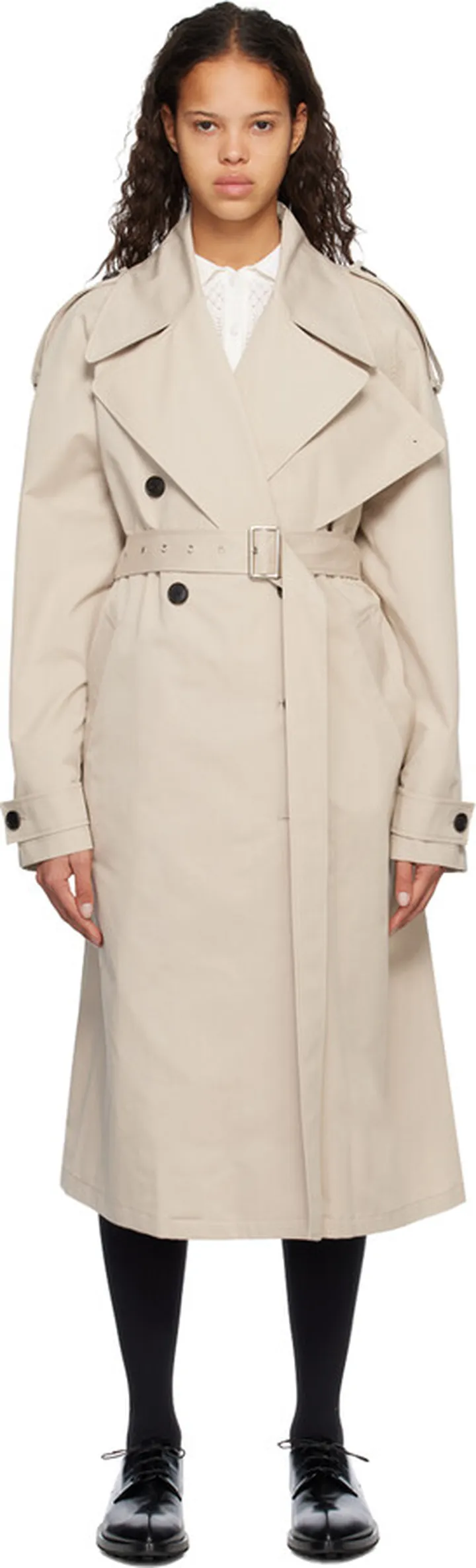 System Beige Belted Trench Coat