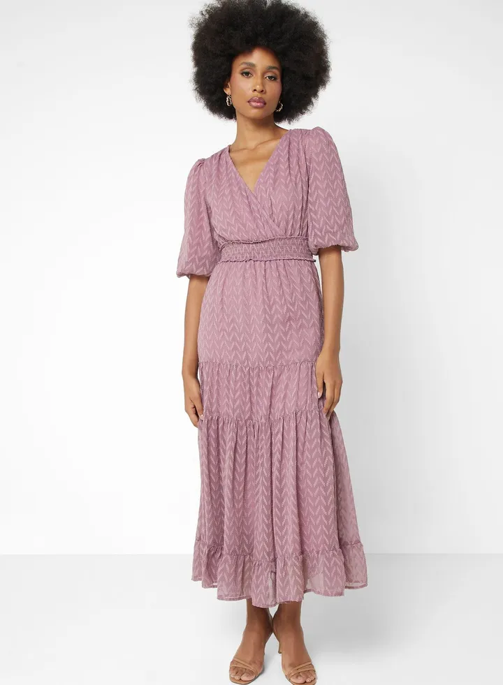 Surplice Neck Tiered Dress