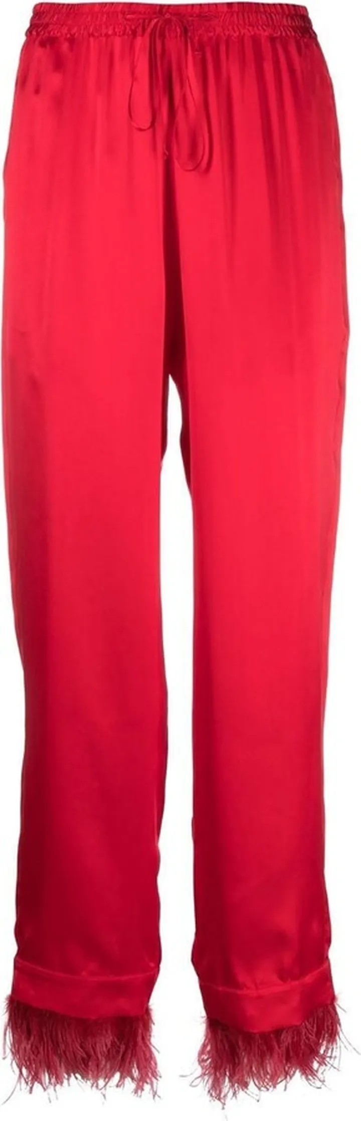 Satin-Finish Feather-Trim Trousers