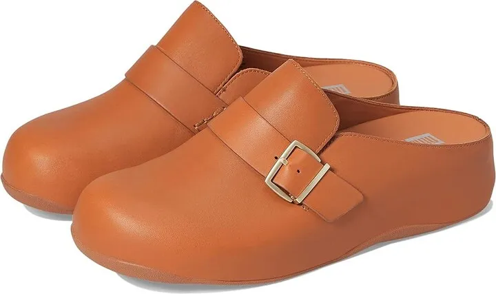 FitFlop Shuv Buckle-Strap Leather Clogs (Light Tan) Women's Shoes