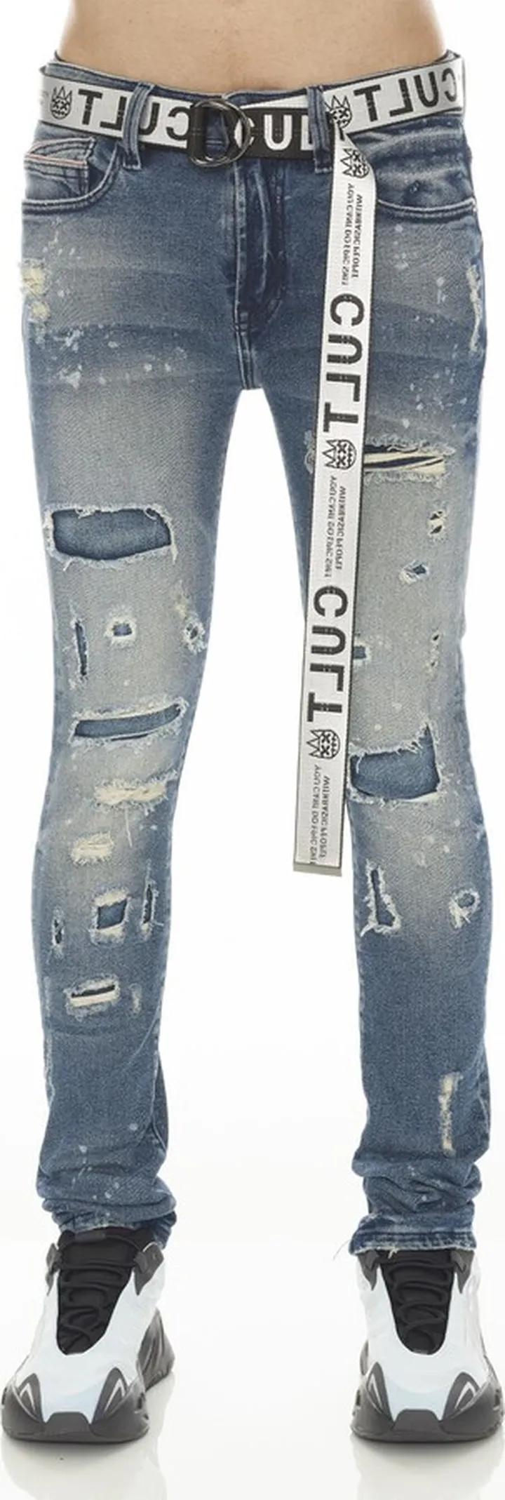 Punk Belted Distressed Super Skinny Jeans