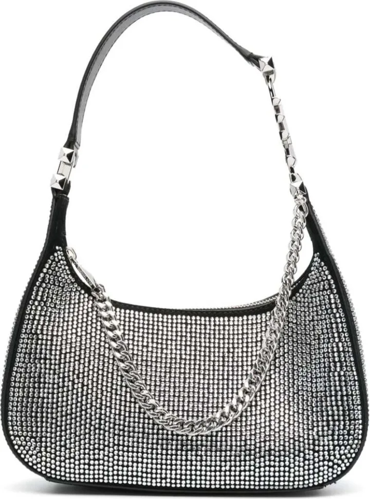 Black Piper Pouchette With All-over Crystal Embellishment In Leather Woman