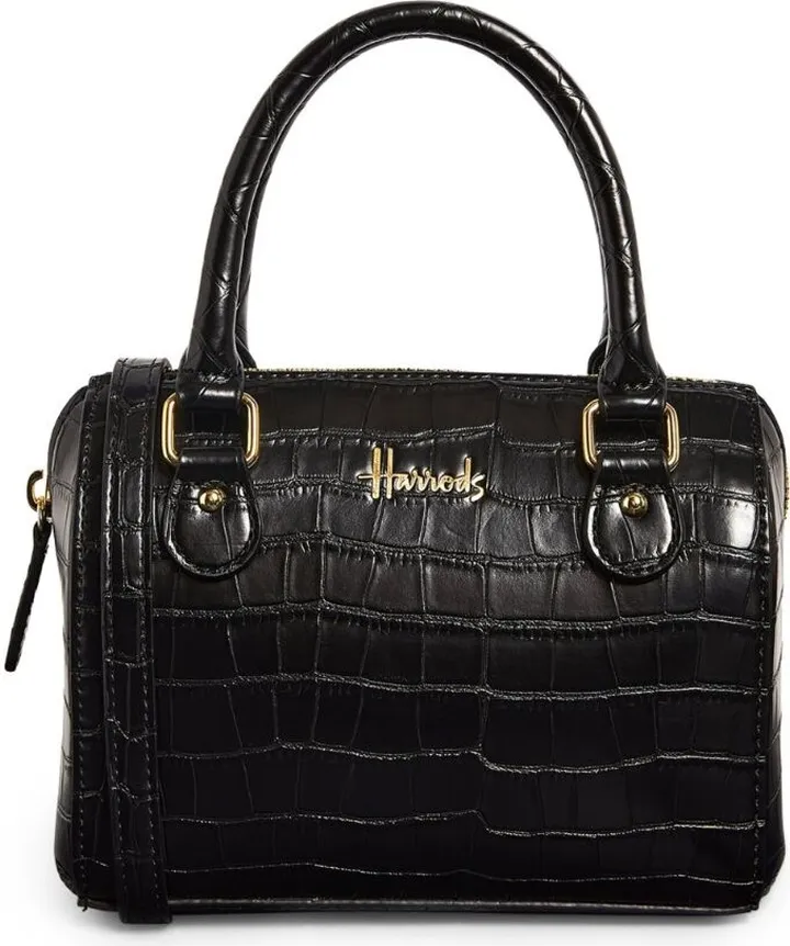 Harrods Mini Croc-Embossed Barrel Bag