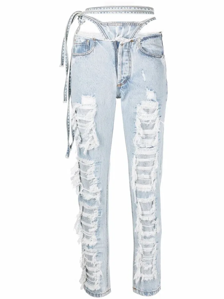 Crystal-Embellished Pantie Jeans