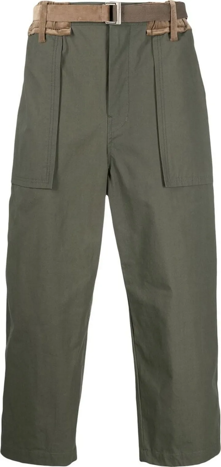 Cropped Leg Cotton Blend Trousers