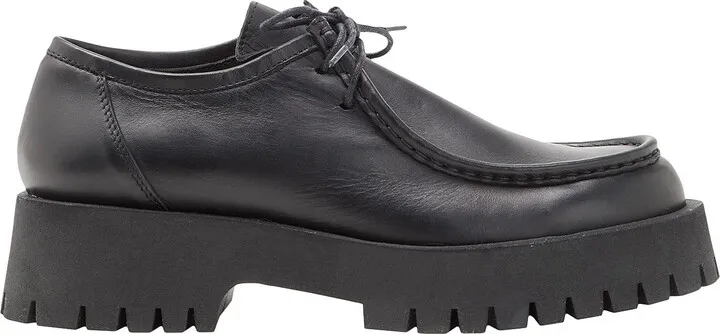 Leather Ankle Boots With Sock Detail Lace-up Shoes Black
