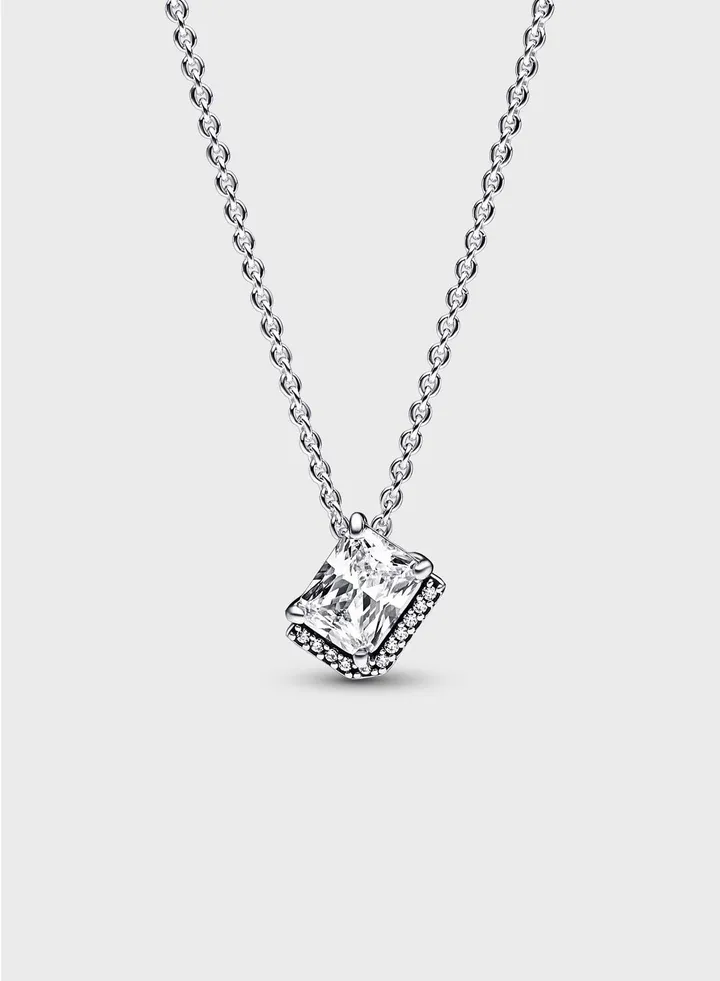 Rectangular Sparkling Halo Collier Necklace