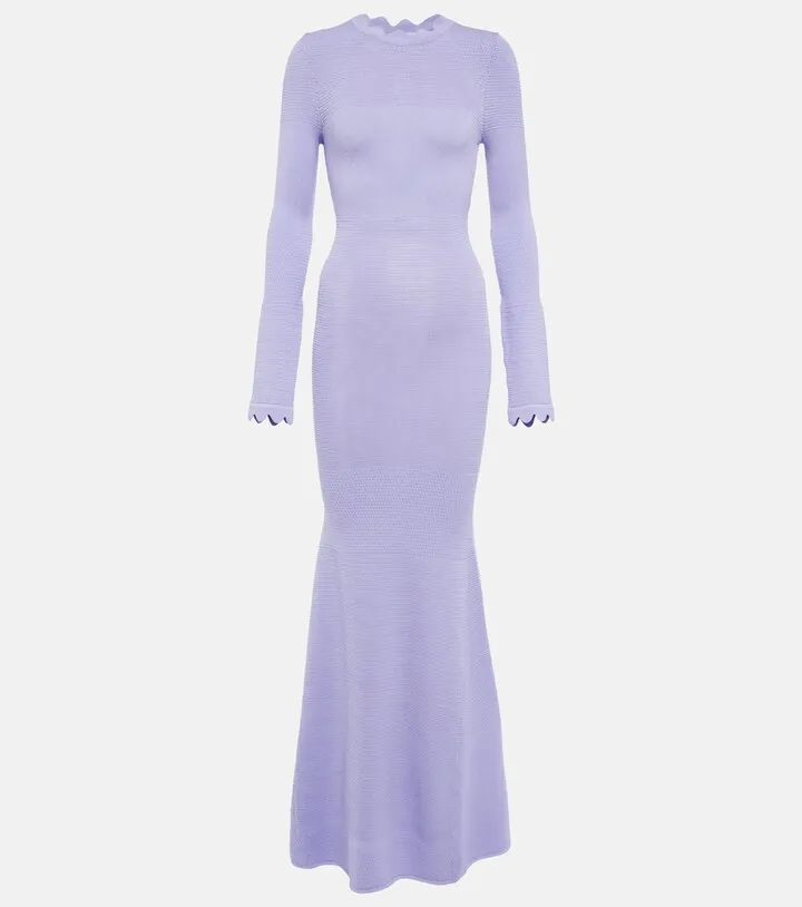 Scalloped semi-sheer knit maxi dress