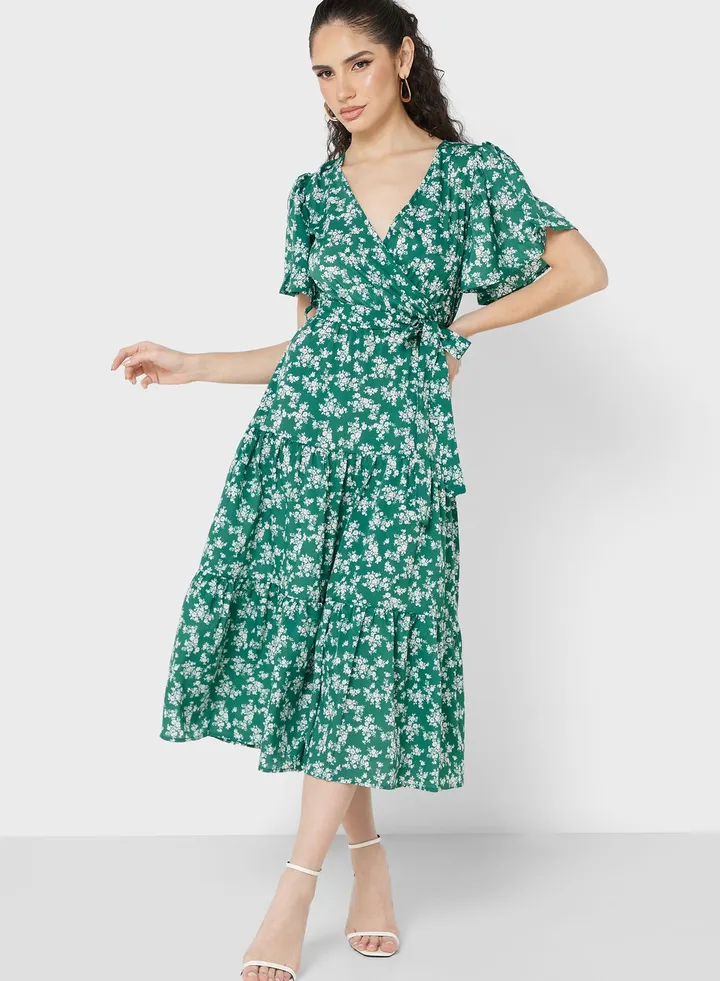 Ruffle Sleeve Printed Dress