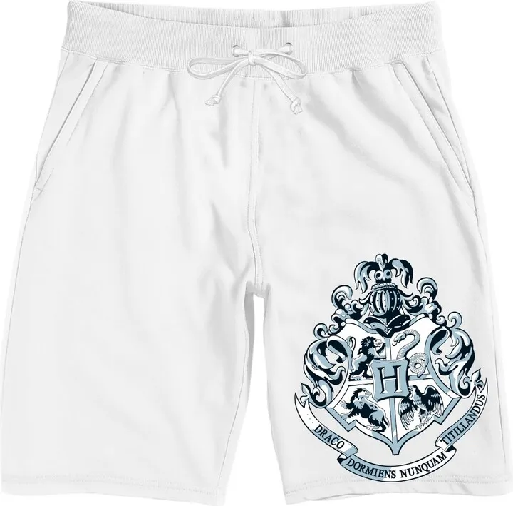 Harry Potter Hogwarts Crest Men’s White Graphic Sleep Shorts-Small