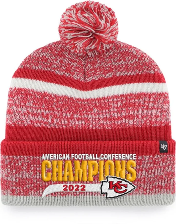 Men's '47 Brand Red Kansas City Chiefs 2022 Afc Champions Northward Cuffed Pom Knit Hat