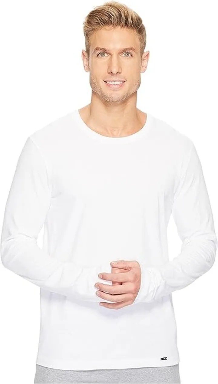 Hanro Living Long Sleeve Crew Neck Shirt (White) Men's T Shirt