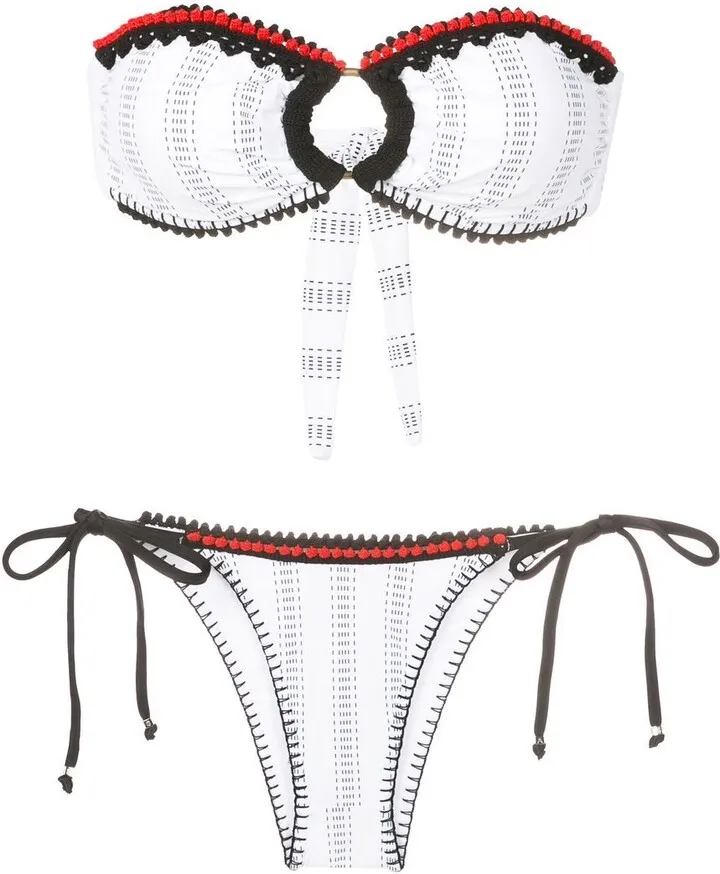Stripe-Print Crochet-Trim Bikini