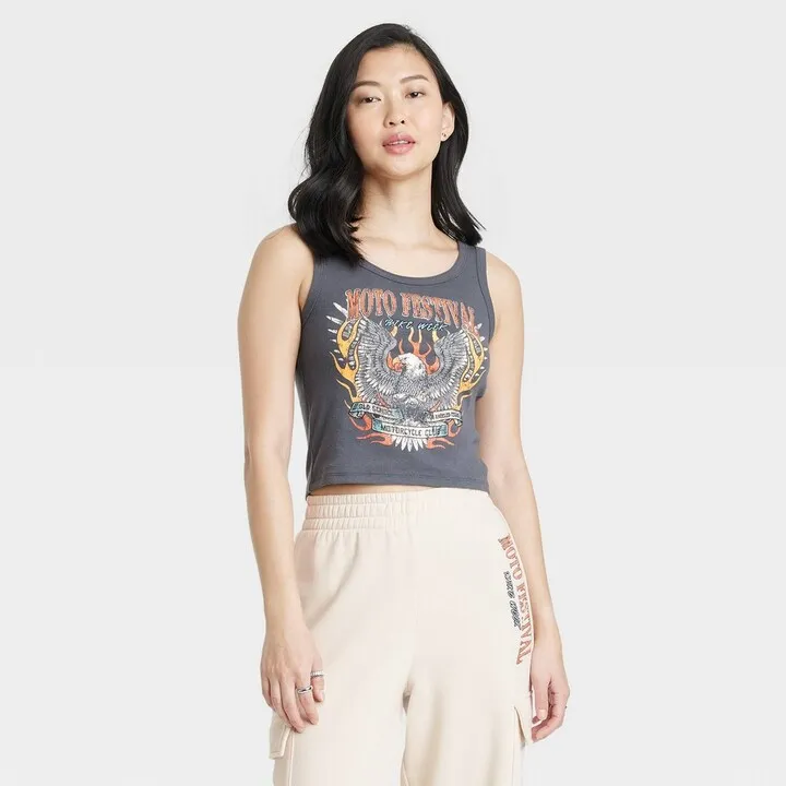 Women's Moto Festival Graphic Tank Top - Gray XXL