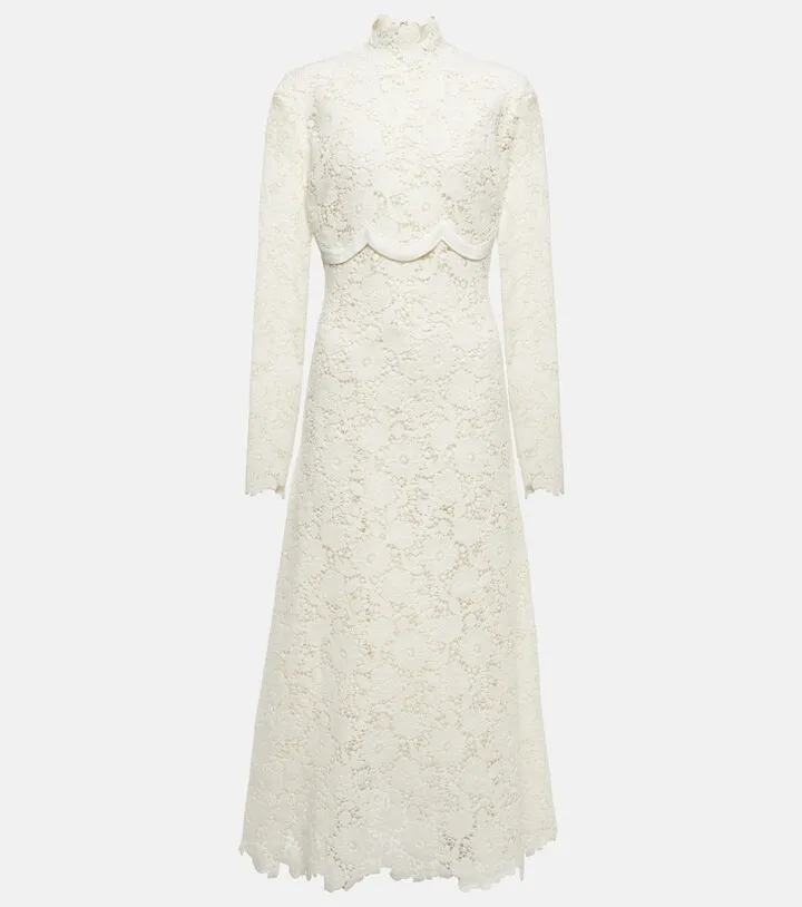 Embroidered wool-blend midi dress