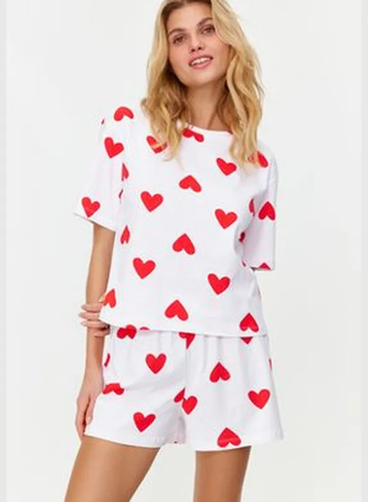 White 100% Cotton Heart Knitted Pajama Set
