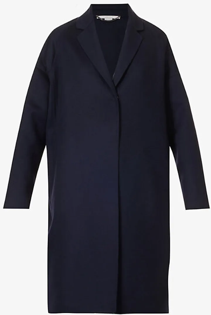 Womens Ink Core Single-breasted Relaxed-fit Wool Coat