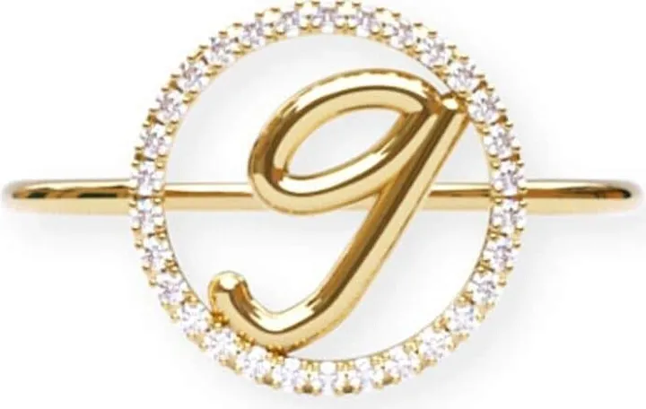 18kt Yellow Gold Initial G Diamond Circle Ring