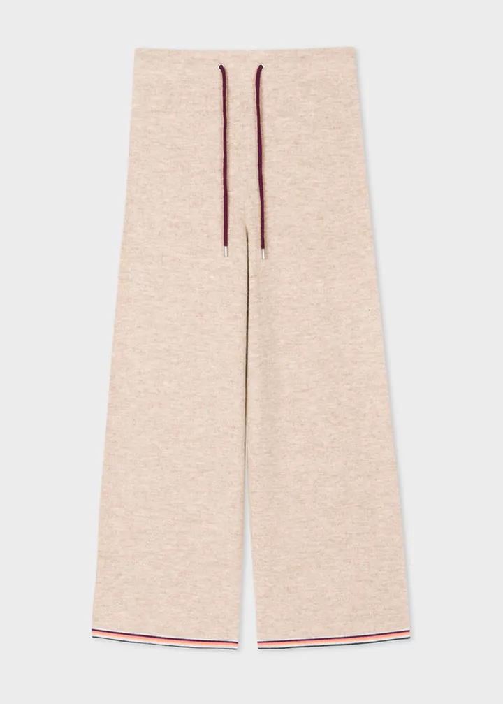 Women's Beige Merino Wool Wide Leg Lounge Sweatpants