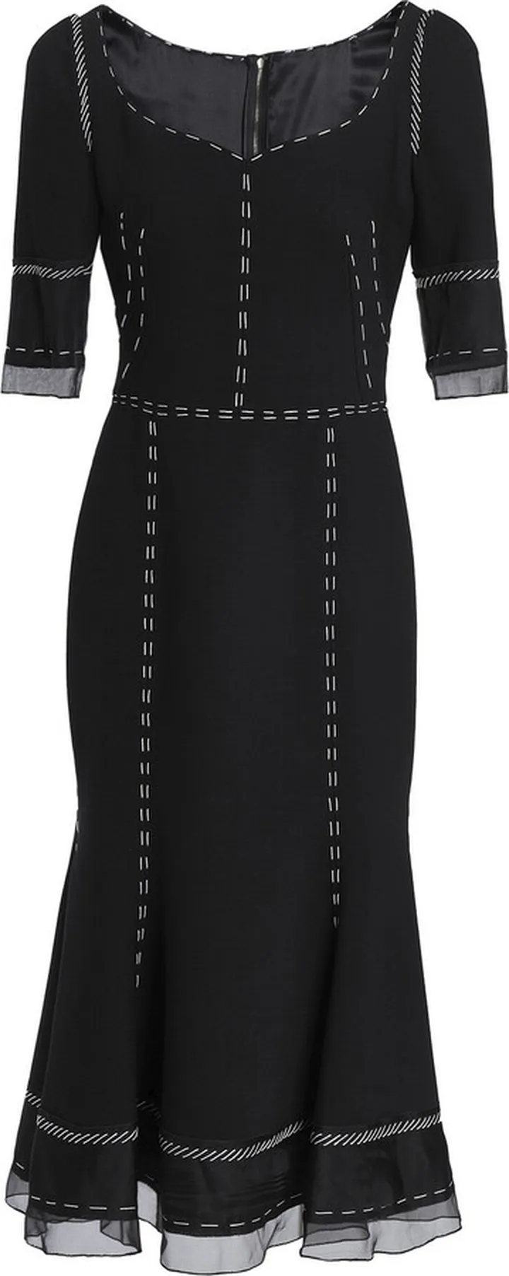 Organza-paneled wool-blend midi dress