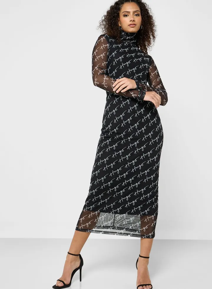 Printed High Neck Dress