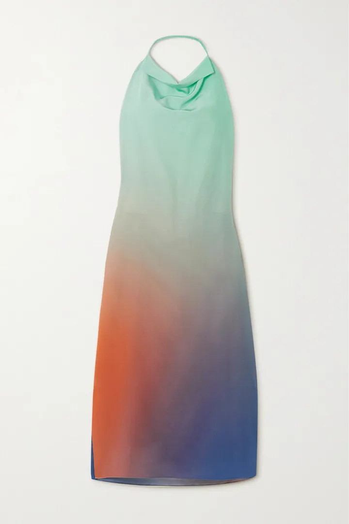 GAUCHERE - Draped Dégradé Silk-chiffon Dress - Blue