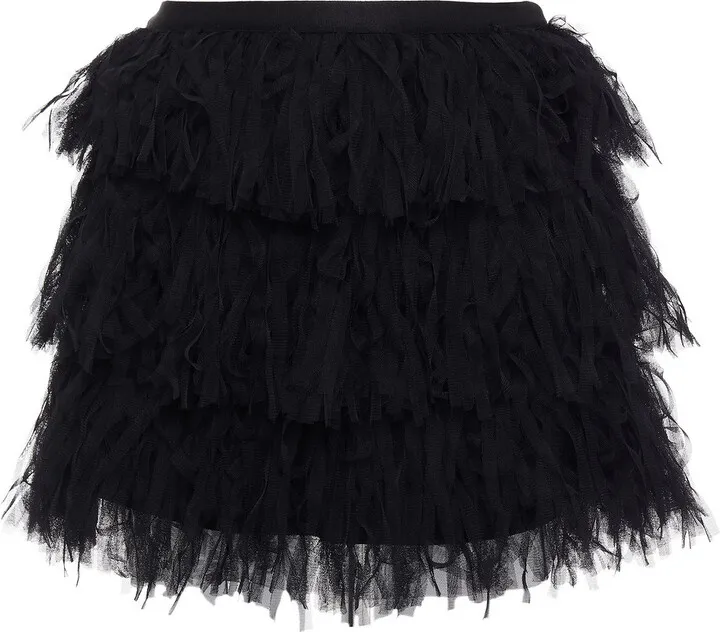 Tiered fringed tulle mini skirt