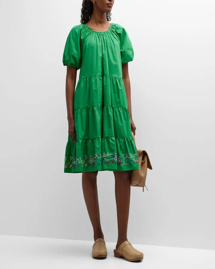 Amanza Tiered Puff-Sleeve Eyelet Mini Dress