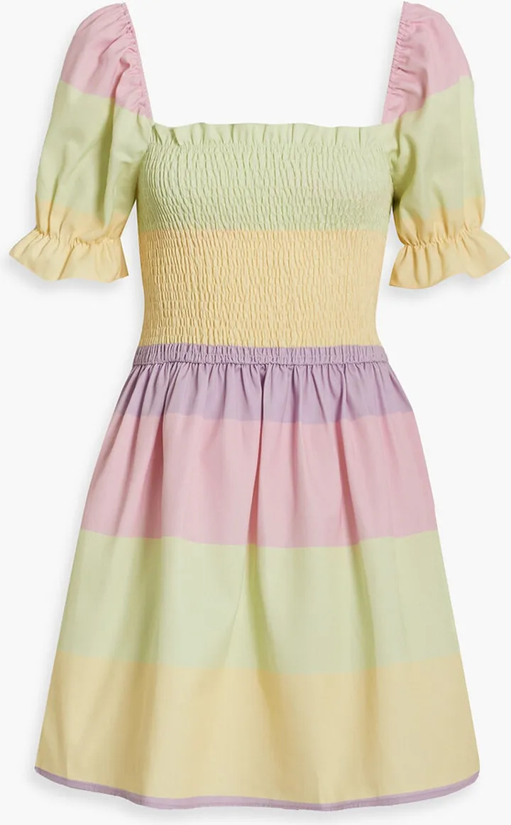 Shirred striped twill mini dress