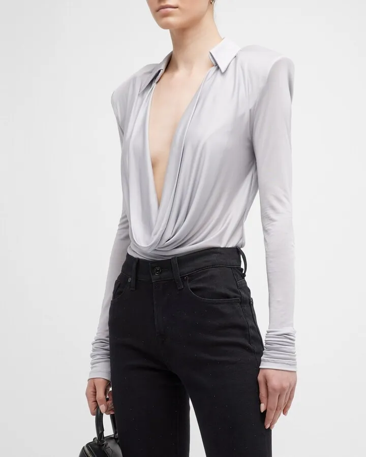 Bauska Draped Plunging Bodysuit