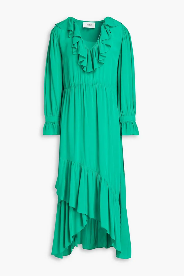 Rym ruffled gathered georgette dress