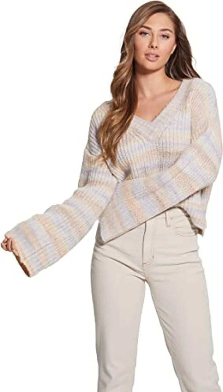 GUESS Women's Long Sleeve Neena V-Neck Sweater