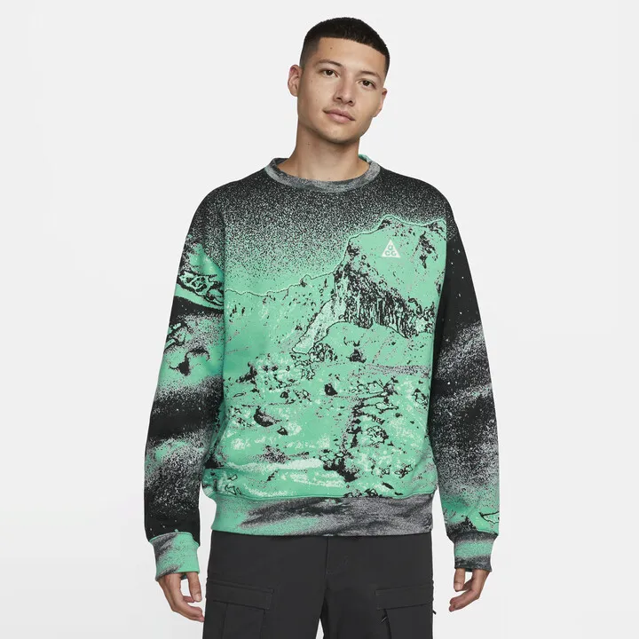 Unisex Nike ACG Therma-FIT Allover Print Fleece Crew in Green