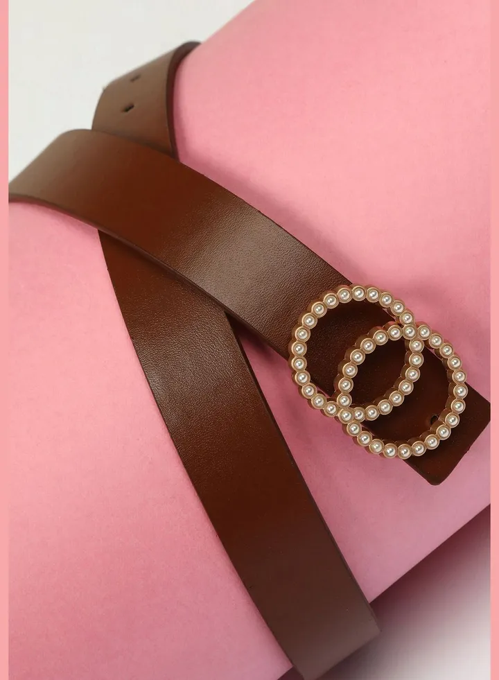 Casual Belt with Pearl Buckle