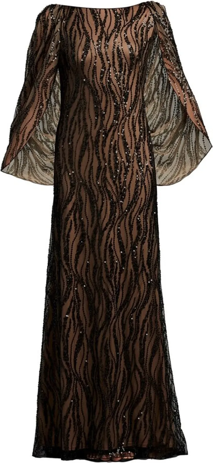Barrow draped cape sequin gown