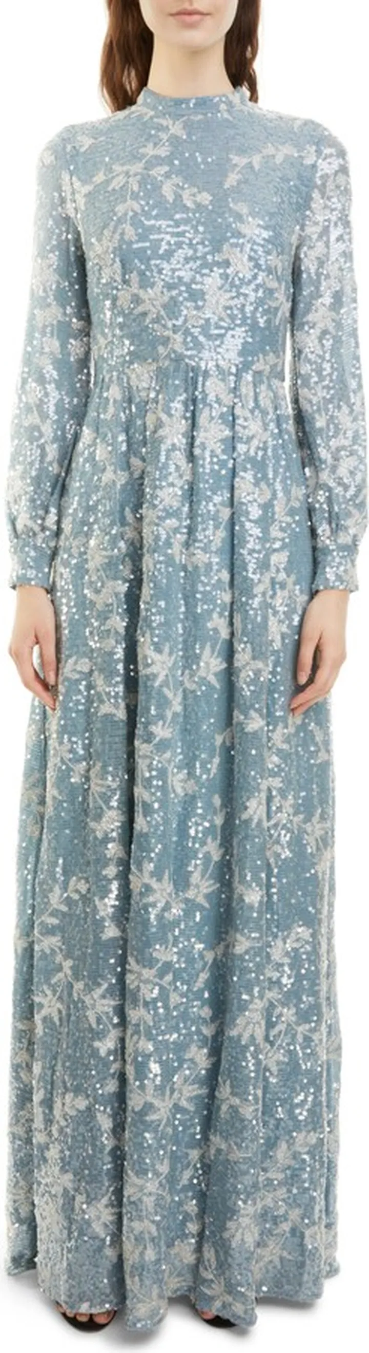 Kara Sequin Vine Long Sleeve Gown