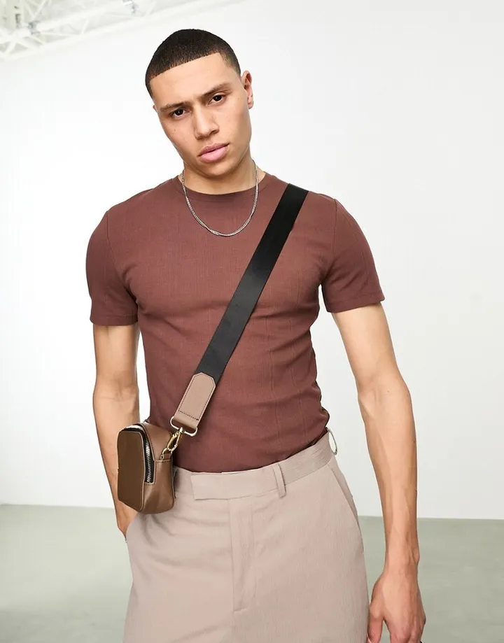 ASOS DESIGN muscle ribbed T-shirt in brown