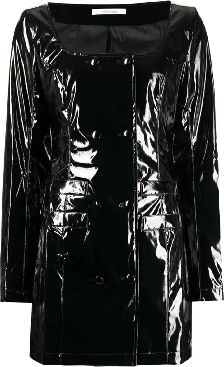 Patent-Finish Double-Breasted Dress
