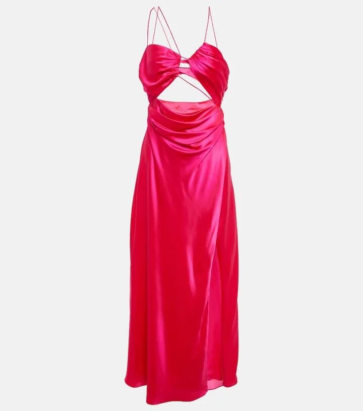 Asymmetric silk satin gown