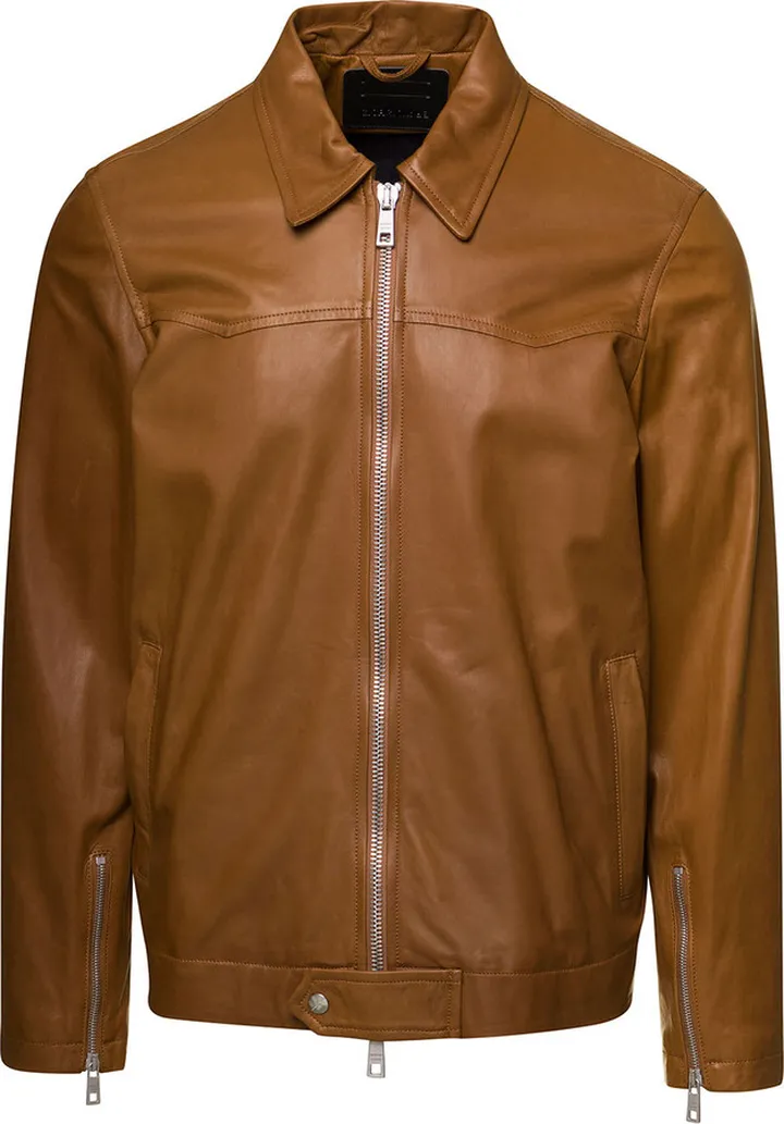 Brown Western Jacket With Two-way Zip In Leather Man
