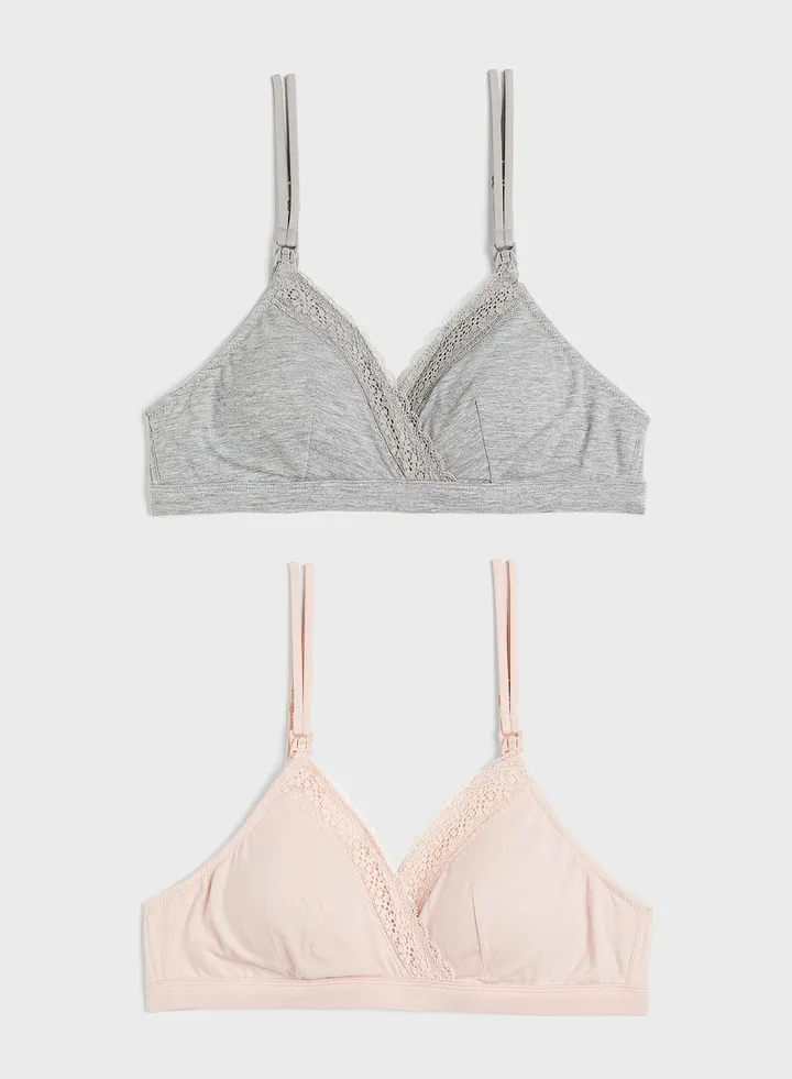2 Pack Lace Detail Bra