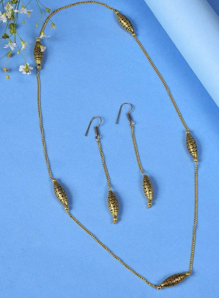 Gold Plated Designer Chain and Earrings Set