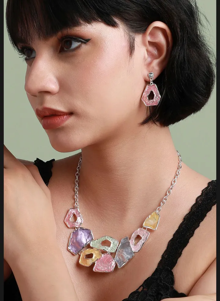 Silver Plated Designer Party Wear Necklace and Earring Set For Women