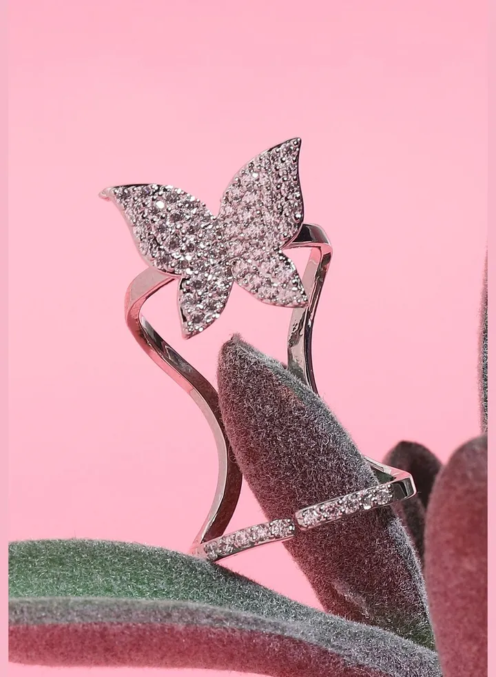 Silver Plated Designer Stone Western Wear Nail Ring For Women