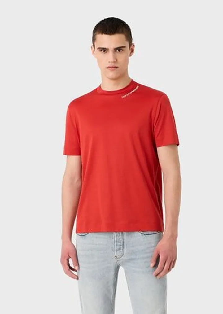Tencel-blend jersey T-shirt with logo embroidery on the neckline