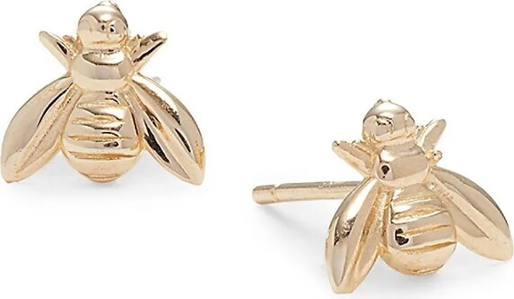 14K Yellow Gold Bee Stud Earrings